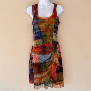 Elana Kattan Womens Dress Medium Mesh Art To Wear Fairy Patchwork Ruffle